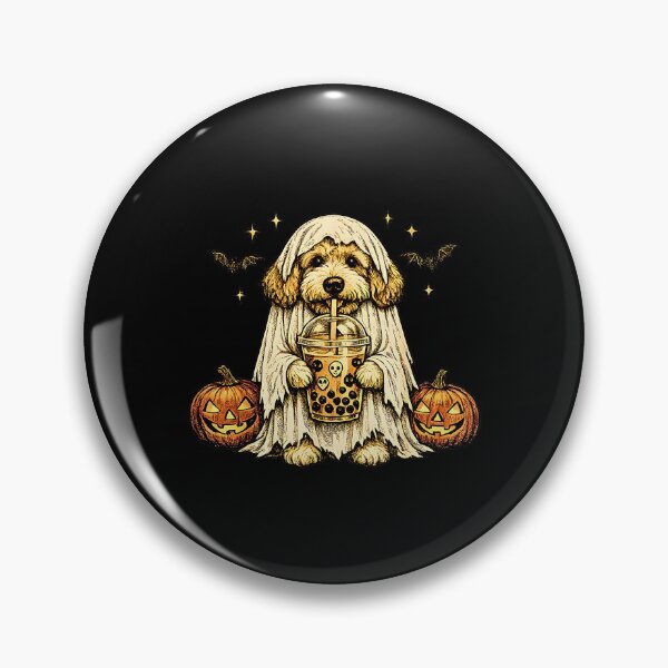 Item preview, Cute Halloween Witch Dog with Pumpkins and Ghosts designed and sold by Rahamkshop.