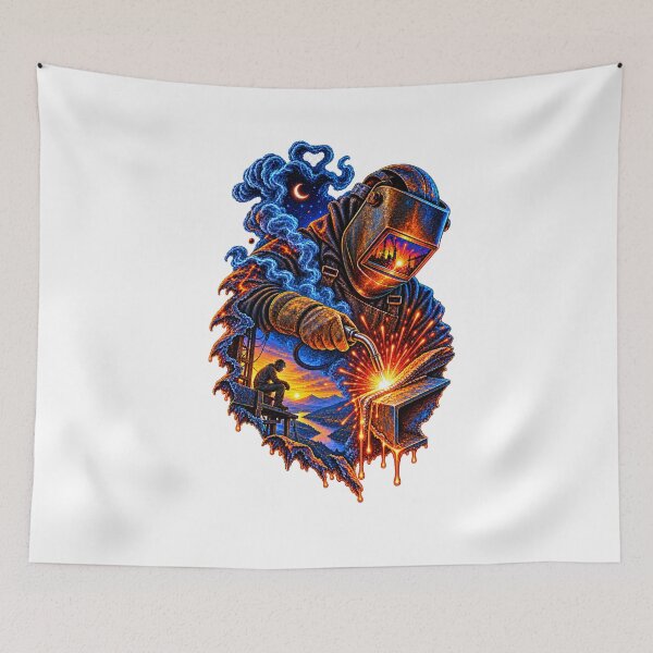 Item preview, Fiery Welder at Work Illustration designed and sold by aether.arts.