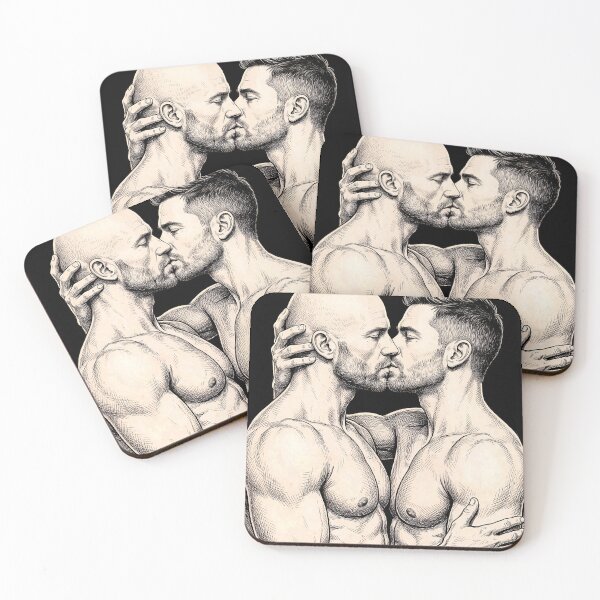 Item preview, Intimate Line Art Kiss - Gay Couple Illustration designed and sold by gayishdesign.