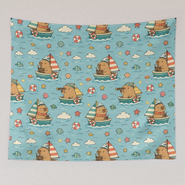 Item preview, Capybara Sailboat Adventure Pattern designed and sold by Soft Berry Studio.