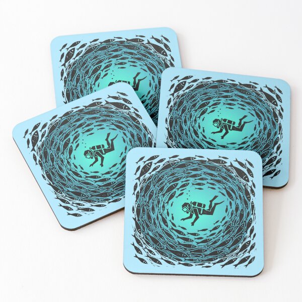 Item preview, Scuba Diver Ocean Fish Tornado Woodcut Linocut Art designed and sold by KiwiRider.