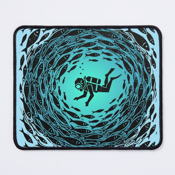 Item preview, Scuba Diver Ocean Fish Tornado Woodcut Linocut Art designed and sold by KiwiRider.