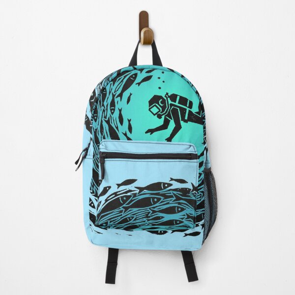 Item preview, Scuba Diver Ocean Fish Tornado Woodcut Linocut Art designed and sold by KiwiRider.