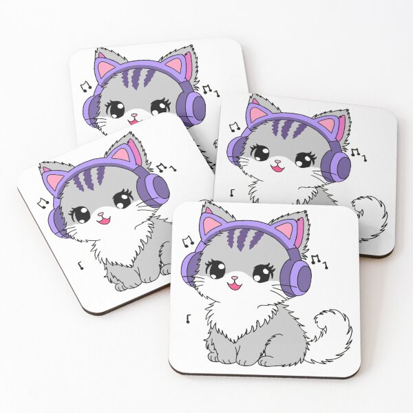 Item preview, Cute Cozy Cat With Headphones - Kawaii Music Kitty designed and sold by BunnySoftArt.