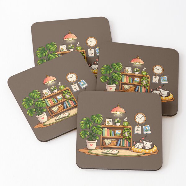 Item preview,  Cozy Cat Reading Nook – Cute Home Decor, Plants & Slow Living Illustration designed and sold by waikibi ⭐⭐⭐⭐⭐.