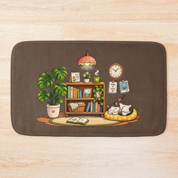 Item preview,  Cozy Cat Reading Nook – Cute Home Decor, Plants & Slow Living Illustration designed and sold by waikibi ⭐⭐⭐⭐⭐.