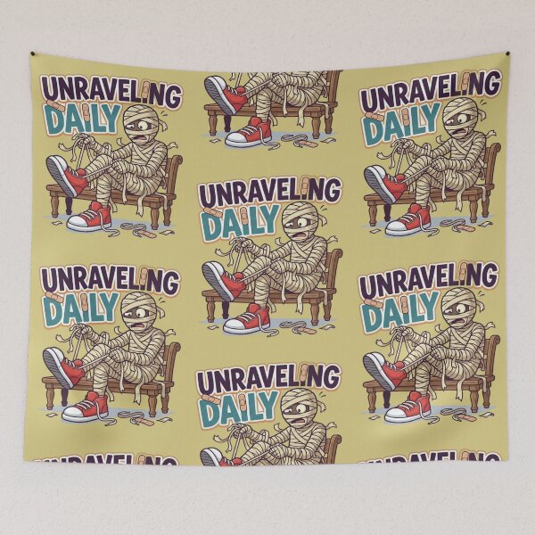 Item preview, Unraveling Daily - Funny Mummy Halloween Tying Shoes Relatable Pun Art designed and sold by LUKOWEAR.