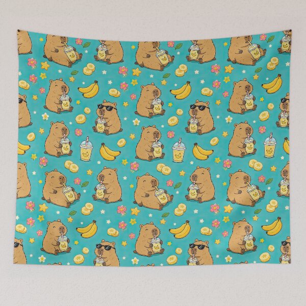 Item preview, Cute Capybara Banana Smoothie Pattern designed and sold by Soft Berry Studio.