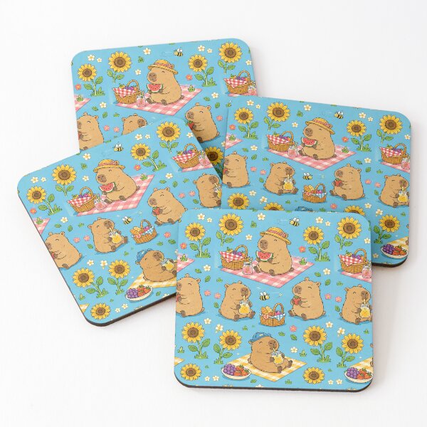 Item preview, Cute Capybara Sunflower Picnic Pattern designed and sold by Soft Berry Studio.