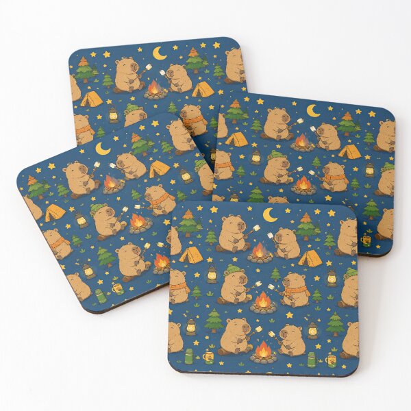 Item preview, Cute Capybara Camping Marshmallow Pattern designed and sold by Soft Berry Studio.