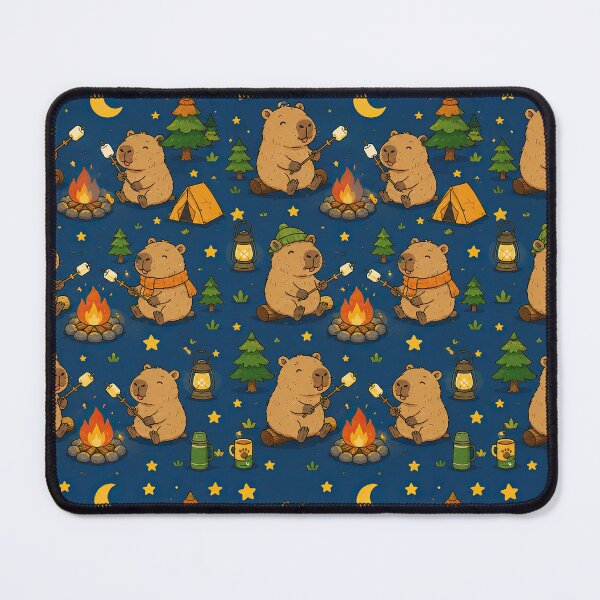 Item preview, Cute Capybara Camping Marshmallow Pattern designed and sold by Soft Berry Studio.