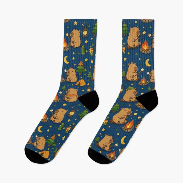Item preview, Cute Capybara Camping Marshmallow Pattern designed and sold by Soft Berry Studio.