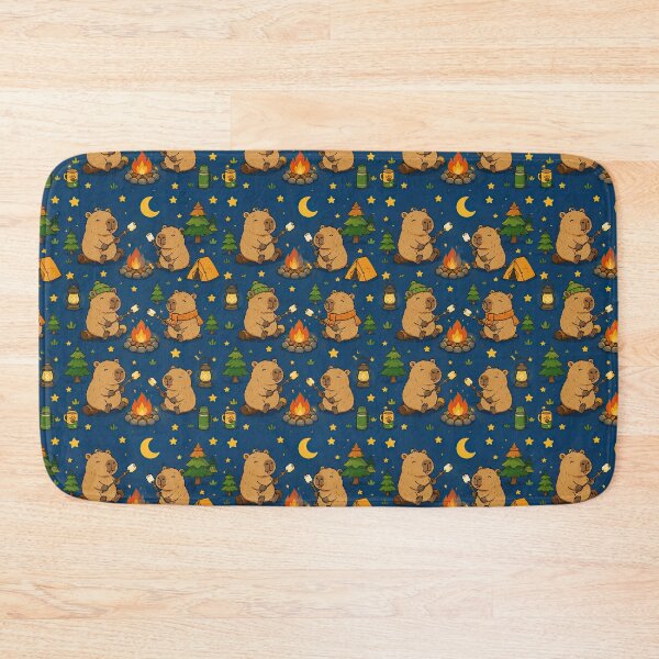 Item preview, Cute Capybara Camping Marshmallow Pattern designed and sold by Soft Berry Studio.