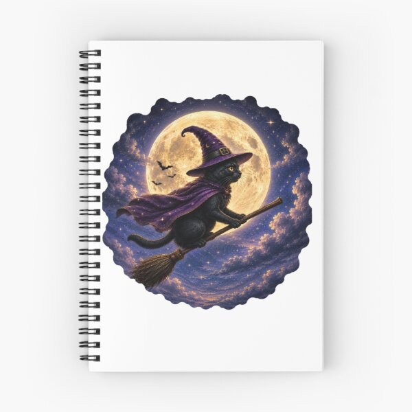 Item preview, Black Cat Flying on a Broom Under the Full Moon designed and sold by Line-mood.