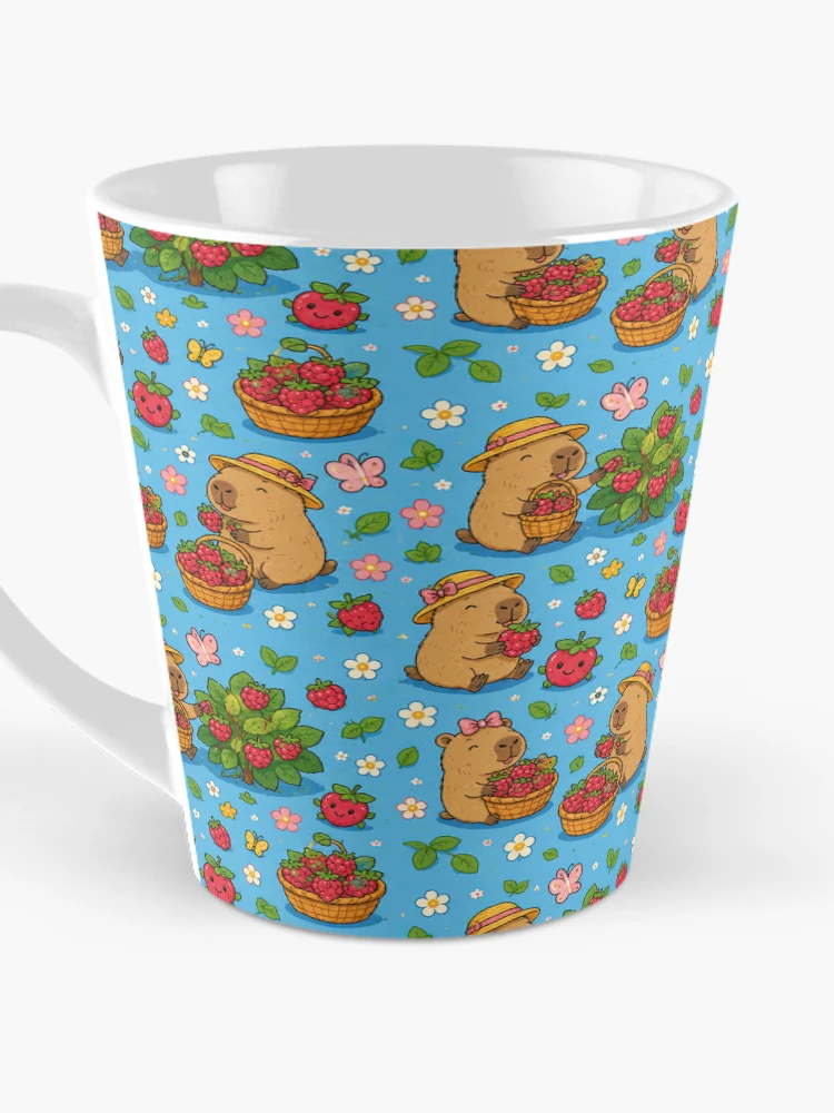 Thumbnail 3 of 4, Coffee Mug, Cute Capybara Raspberry Garden Pattern designed and sold by Soft Berry Studio.