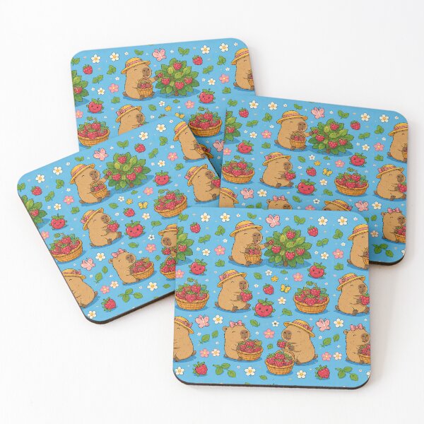 Item preview, Cute Capybara Raspberry Garden Pattern designed and sold by Soft Berry Studio.