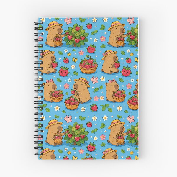 Item preview, Cute Capybara Raspberry Garden Pattern designed and sold by Soft Berry Studio.