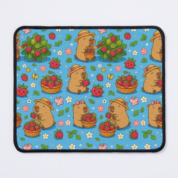 Item preview, Cute Capybara Raspberry Garden Pattern designed and sold by Soft Berry Studio.