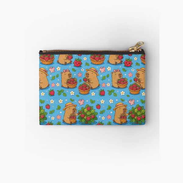 Item preview, Cute Capybara Raspberry Garden Pattern designed and sold by Soft Berry Studio.