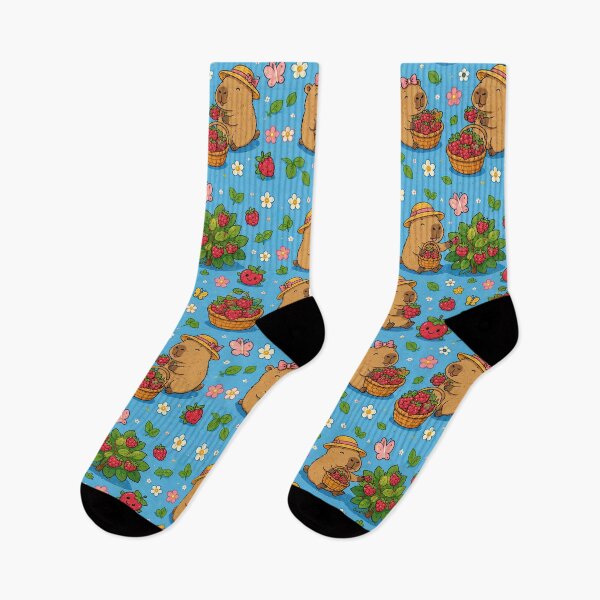 Item preview, Cute Capybara Raspberry Garden Pattern designed and sold by Soft Berry Studio.