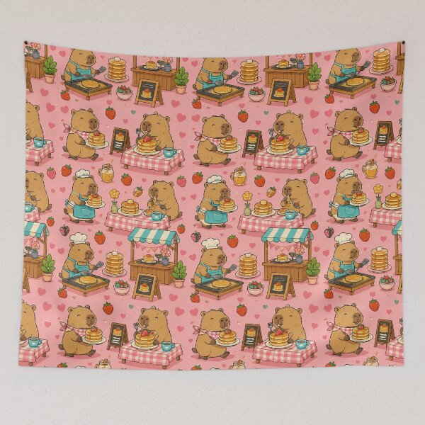 Item preview, Cute Capybara Pancake Cafe Pattern designed and sold by Soft Berry Studio.
