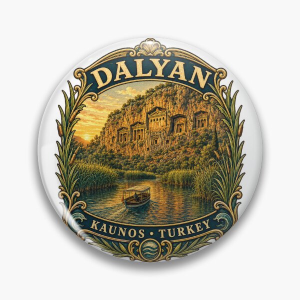 Item preview, Dalyan Kaunos Tombs Vintage Travel Badge designed and sold by DreamPaw Studio.