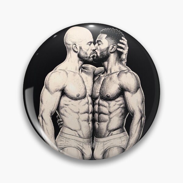 Item preview, Intimate Men Kissing Portrait - Gay Romance Ink Illustration designed and sold by gayishdesign.