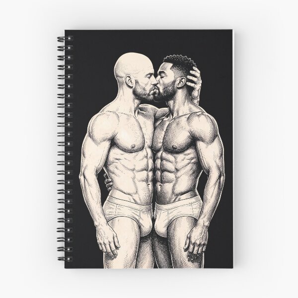 Item preview, Intimate Men Kissing Portrait - Gay Romance Ink Illustration designed and sold by gayishdesign.