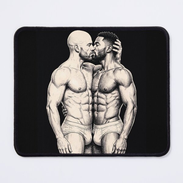 Item preview, Intimate Men Kissing Portrait - Gay Romance Ink Illustration designed and sold by gayishdesign.