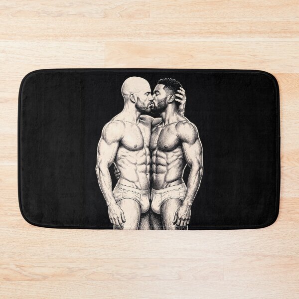 Item preview, Intimate Men Kissing Portrait - Gay Romance Ink Illustration designed and sold by gayishdesign.