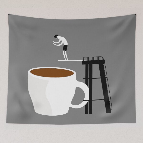 Item preview, caffeine addicted man about to jump into a giant cup of coffee designed and sold by matintheworld ( delcarmat ).