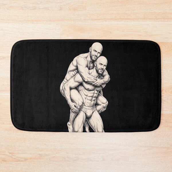 Item preview, Twin Male Piggyback Portrait - Handsome Bald Men Ink Illustration designed and sold by gayishdesign.