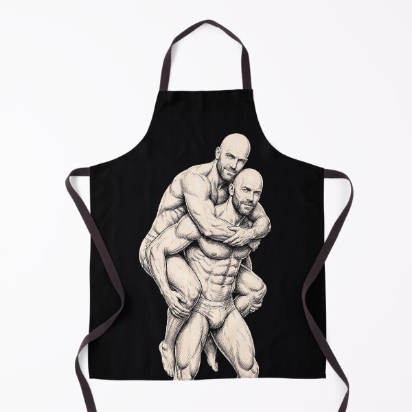 Item preview, Twin Male Piggyback Portrait - Handsome Bald Men Ink Illustration designed and sold by gayishdesign.