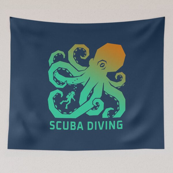 Item preview, Giant Octopus Kraken Scuba Diving Woodcut Linocut Art designed and sold by KiwiRider.