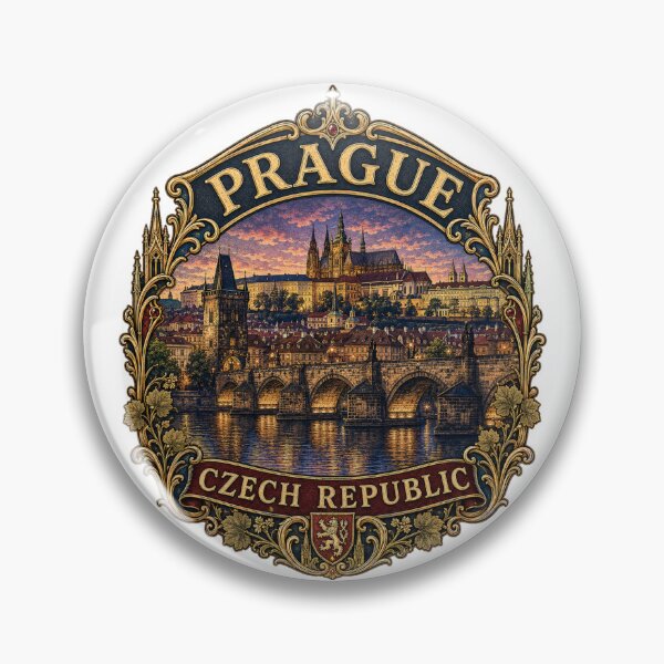 Item preview, Prague Czech Republic Vintage Travel Badge designed and sold by DreamPaw Studio.