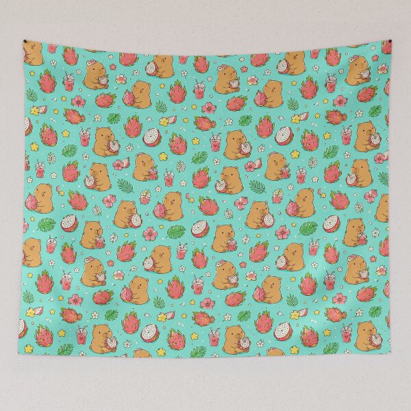 Item preview, Cute Capybara Dragon Fruit Pattern designed and sold by Soft Berry Studio.