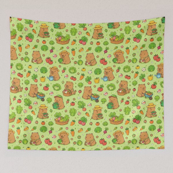 Item preview, Cute Capybara Veggie Harvest Pattern designed and sold by Soft Berry Studio.