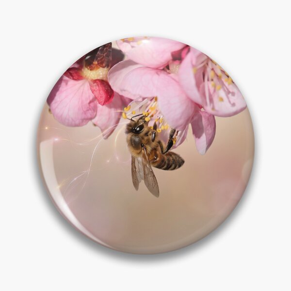 Item preview, Honeybee Among Glowing Pink Blossoms designed and sold by DansCreations42.