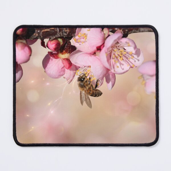 Item preview, Honeybee Among Glowing Pink Blossoms designed and sold by DansCreations42.