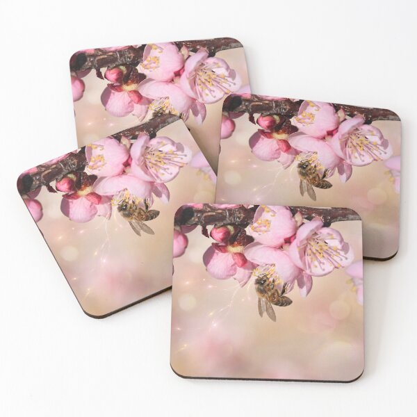 Item preview, Honeybee Among Glowing Pink Blossoms designed and sold by DansCreations42.