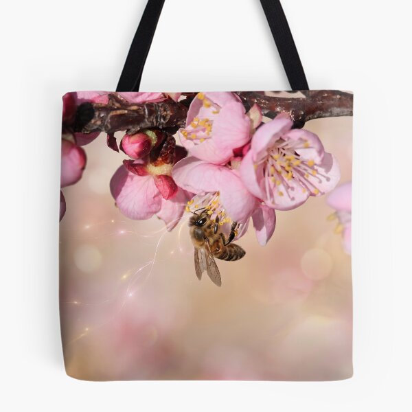 Item preview, Honeybee Among Glowing Pink Blossoms designed and sold by DansCreations42.