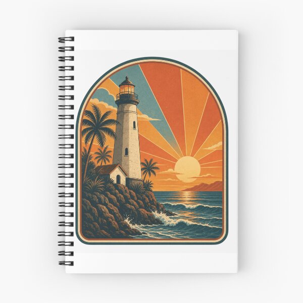 Item preview, Retro Ocean Sunset Lighthouse Coastal Pin designed and sold by Retro Surf & Roam.