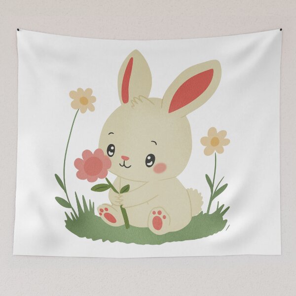 Item preview, Cute Bunny with Flower Illustration designed and sold by DinaArtStudio.