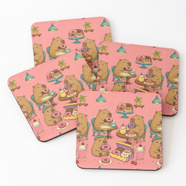 Item preview, Cute Capybara Donut Cafe Pattern designed and sold by Soft Berry Studio.