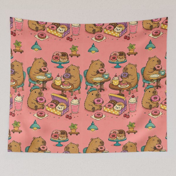 Item preview, Cute Capybara Donut Cafe Pattern designed and sold by Soft Berry Studio.