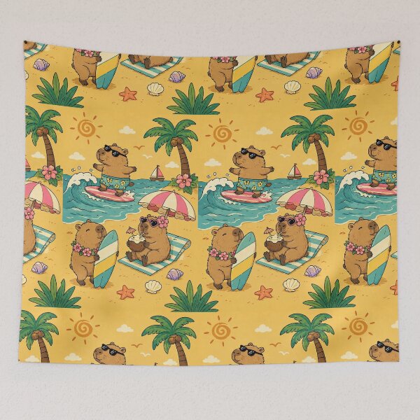 Item preview, Cute Capybara Beach Surf Pattern designed and sold by Soft Berry Studio.