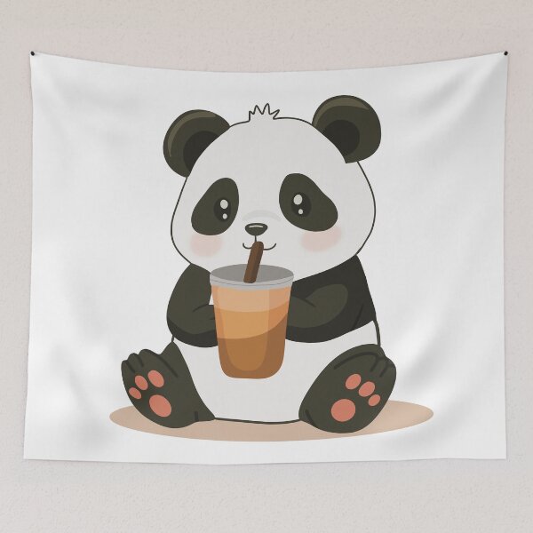 Item preview, Cute Panda Drinking Coffee Illustration designed and sold by DinaArtStudio.