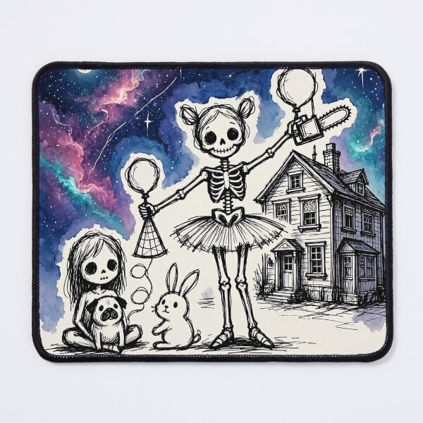 Item preview, Skeleton Ballerina Chainsaw Girl Pug Rabbit Cosmic Galaxy Art designed and sold by LujziWorld.