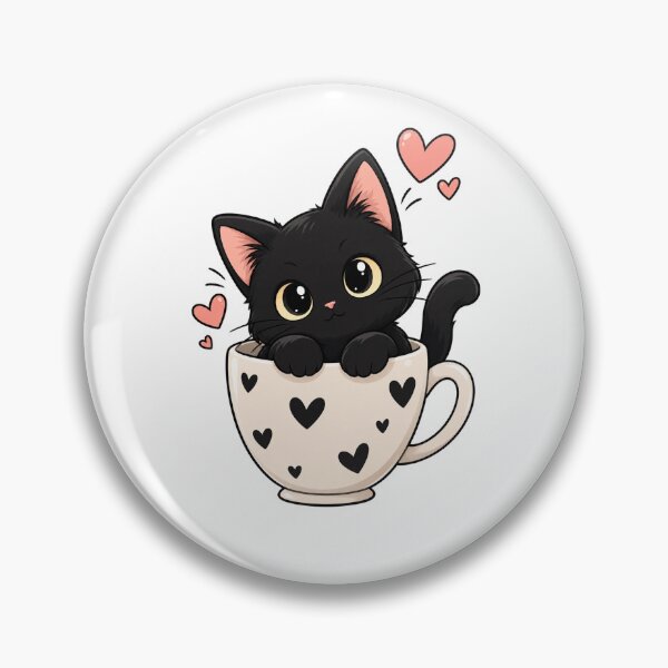 Item preview, Kawaii Black Kitten in a Heart-Shaped Cup designed and sold by SociallyDeadClub.