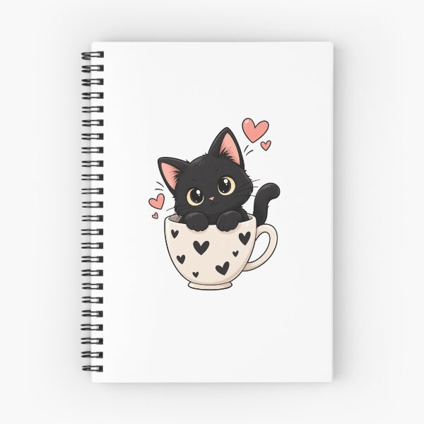 Item preview, Kawaii Black Kitten in a Heart-Shaped Cup designed and sold by SociallyDeadClub.